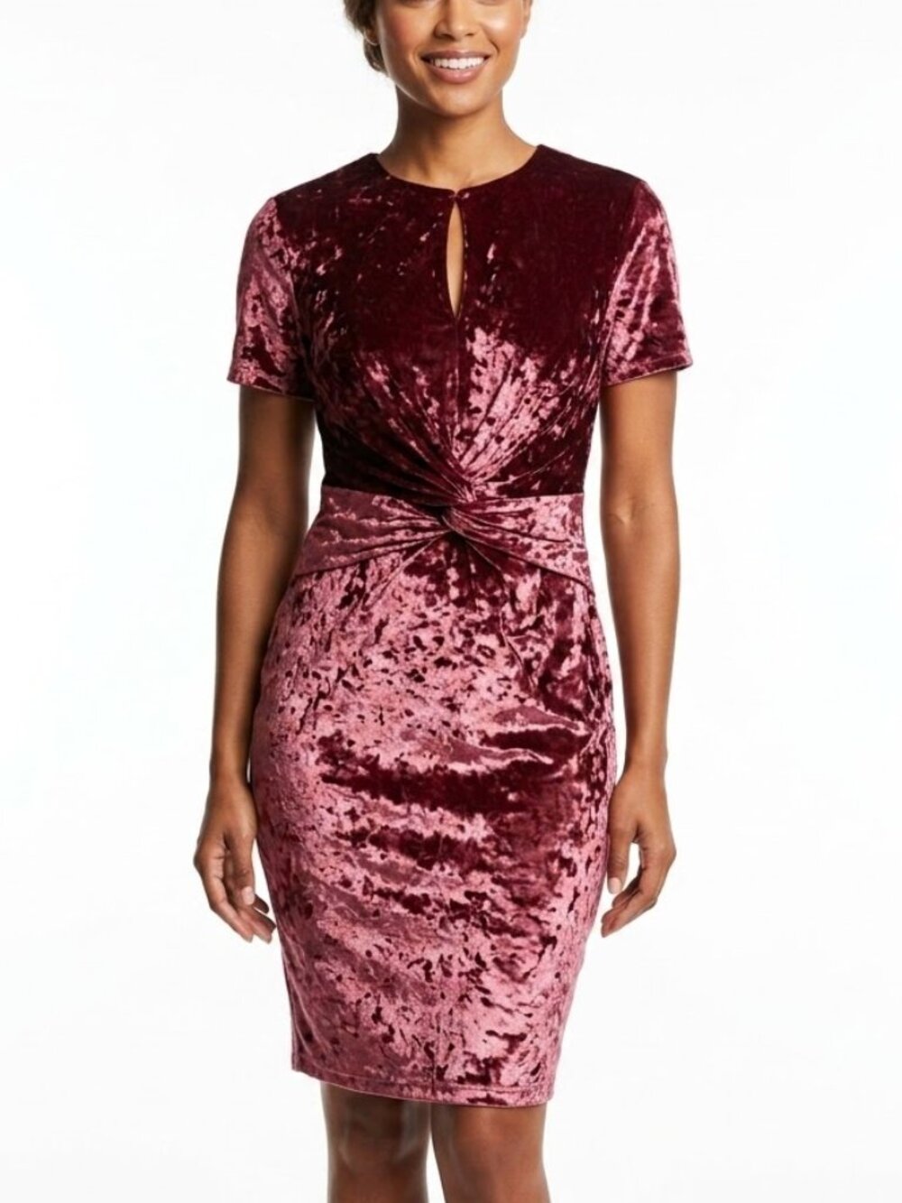 She + Sky Whimsigoth Burgundy Crushed Velvet Twist Front Mini Dress L